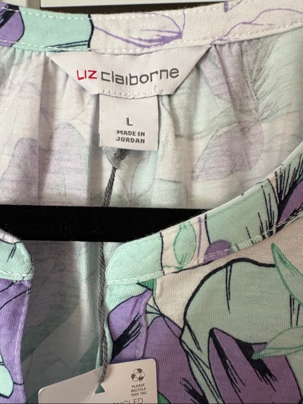 Liz Claiborne Purple & Mint Floral Sleeveless Henley Top Size L - Picture 4 of 9